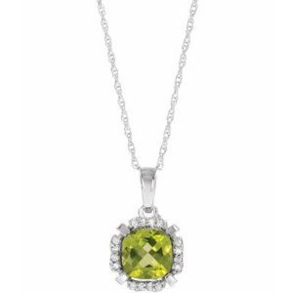 14k White Natural Peridot & .04 Ctw Natural Diamond 18" Necklace